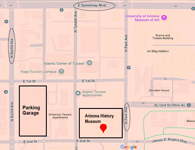 Map for directions to Arizona Historical Society Museum in Tucson Arizona