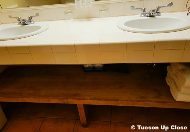 Bathroom countertop with double sinks in a boutique hotel in Tucson Arizona