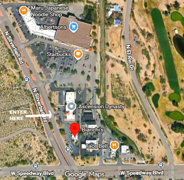 map locating a restaurant in an area of town