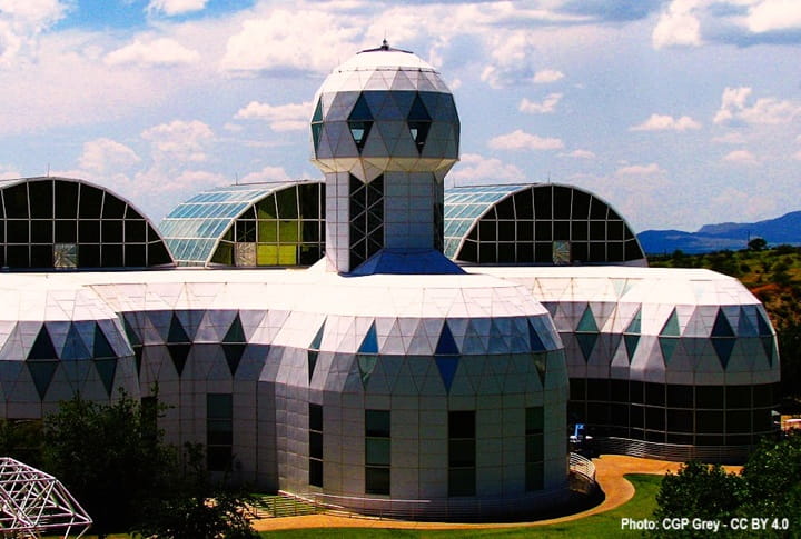 Buildings on the grounds of Biosphere2 in Arizona