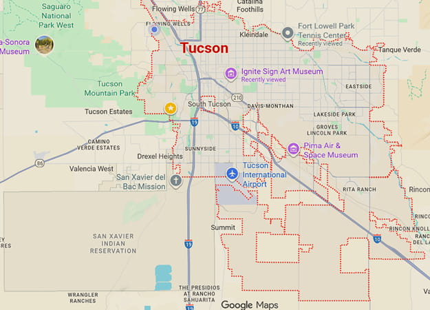map of the greater Tucson area