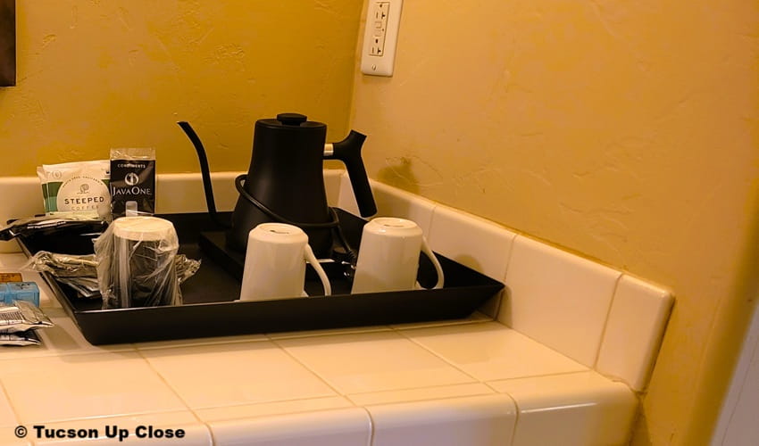 Coffee and tea service area in Lodge on the Desert room.