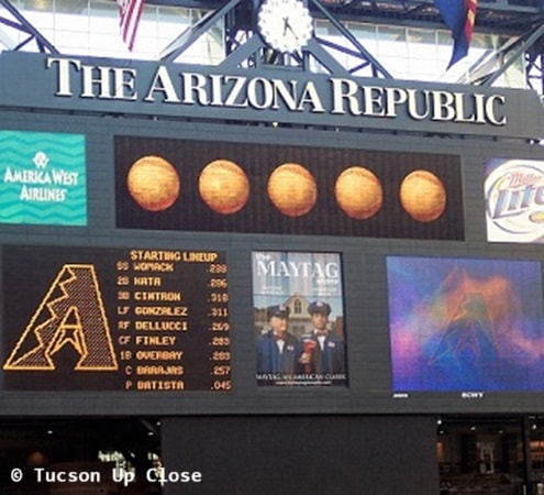 Show display board in the stadium used by the Arizona Diamondbacks.