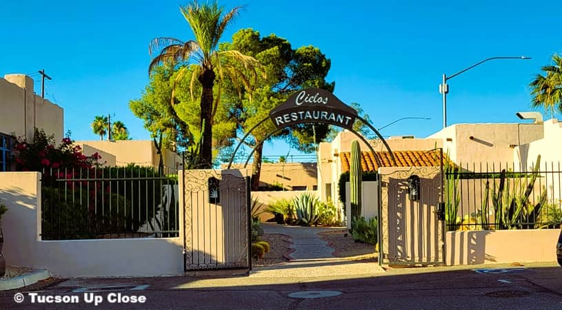 Entry arch to a restaurant at a small resort