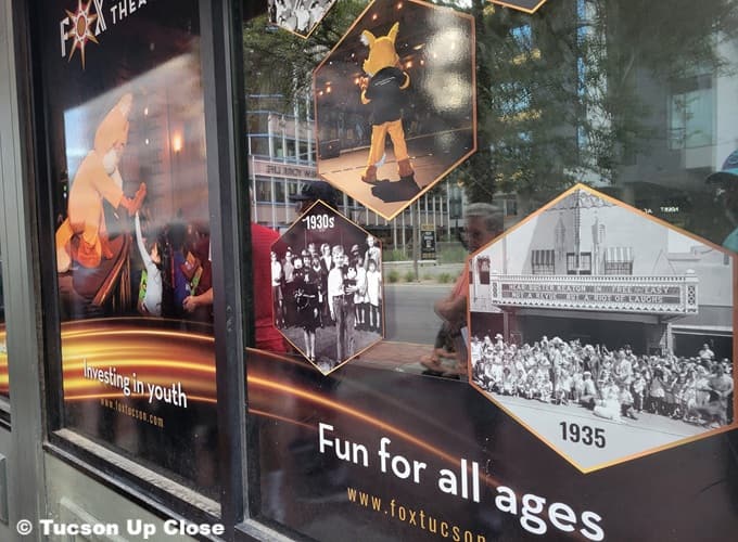 Window itemizing history of a theater in downtown Tucson