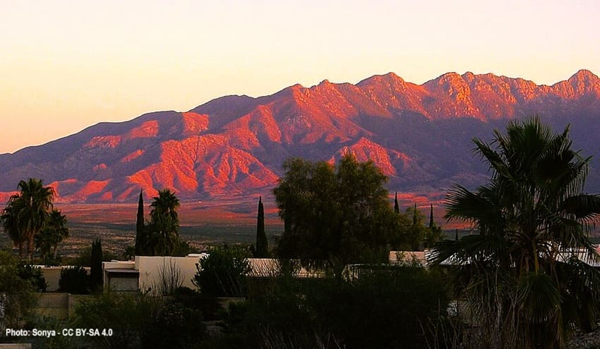 Green Valley Arizona with mountains in background as sun sets