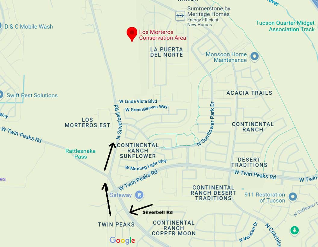 Google map for getting to Los Morteros site in Marana Arizona