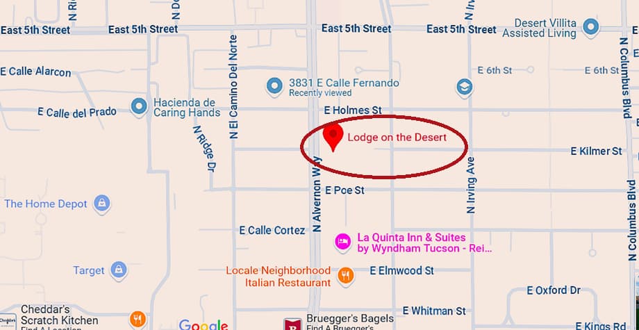 Google map locating Lodge on the Desert in Tucson