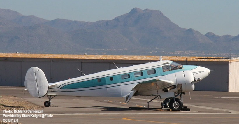At Marana Regional Airport a Beech D18S on the tarmac