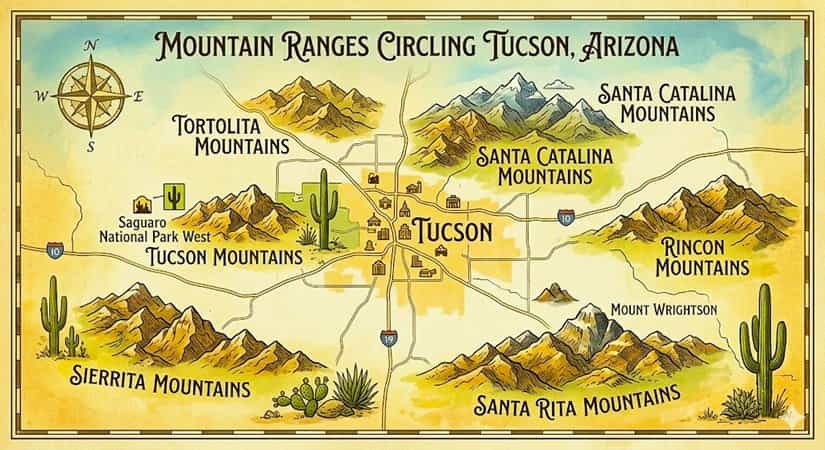 map of the mountains surrounding Tucson Arizona