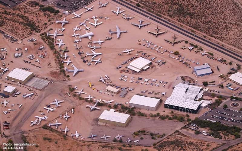 Aerial view over the Pima Air and Space Museum in Tucson Arizona