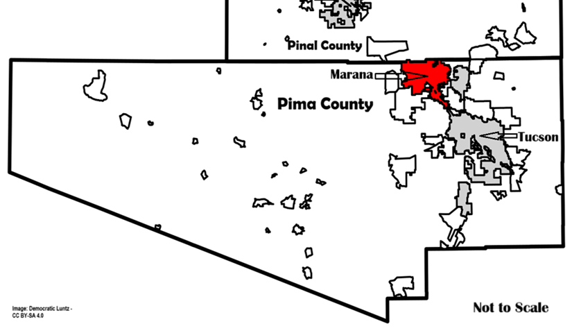 map locating Marana AZ and Tucson Arizona