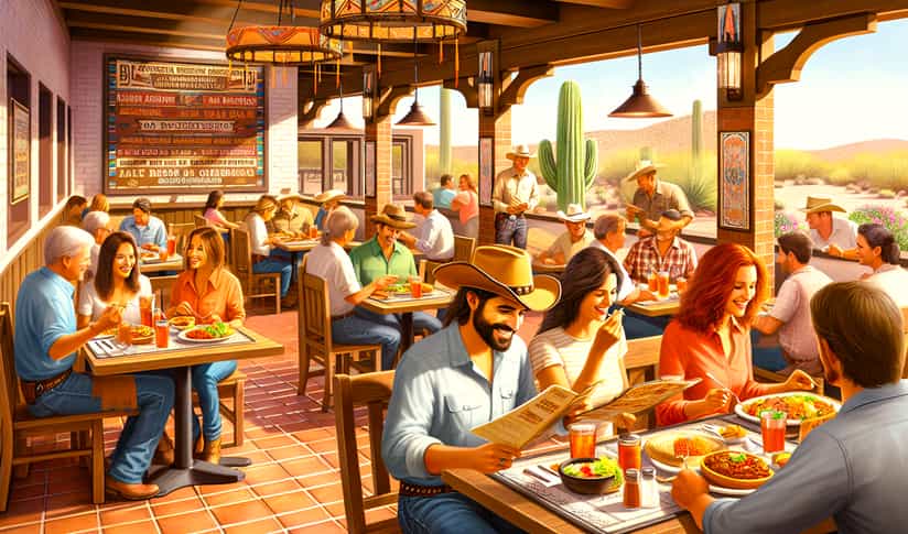 people seated on the outdoor patio of a restaurant in the Sonoran Desert
