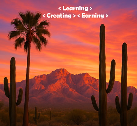 vivid sunset with mountains, cacti and a palm tree vivid sunset with mountains, cacti and a palm tree