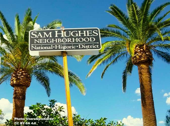 Sign designating the Tucson Arizona neighborhood of Sam Hughes