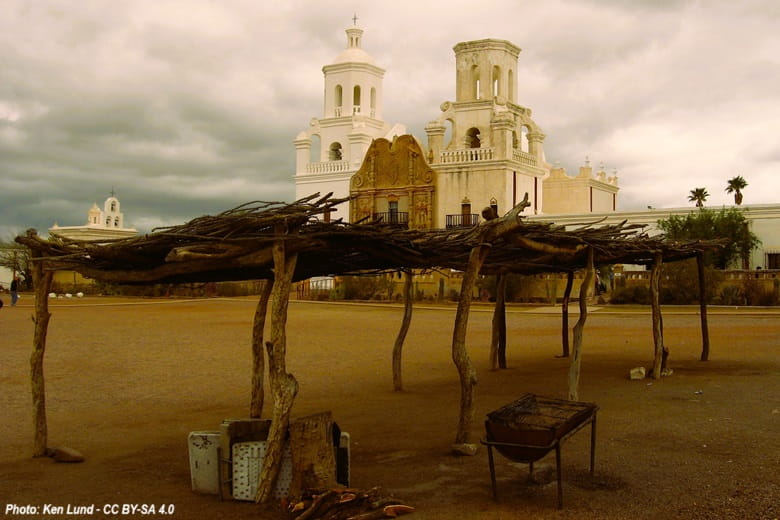 Across from a Tucson historical mission is this area for preparing fry bread by local Native Americans