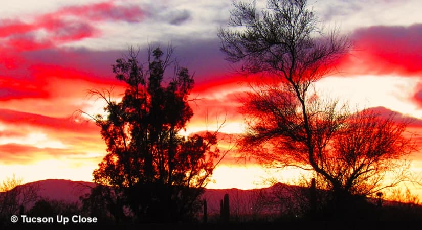 Sunset glowing with clouds over the Santa Catalina Mountains in Tucson