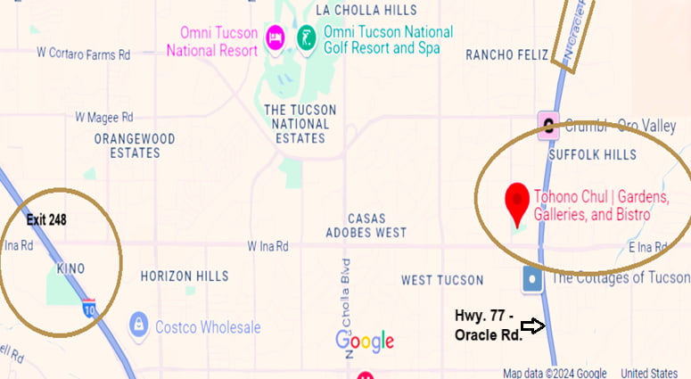 map locating Tohono Chul in Tucson Arizona