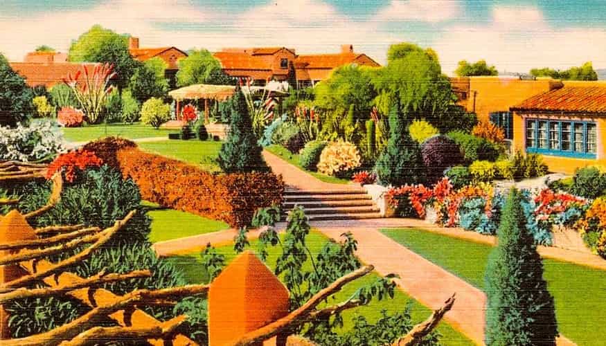 vintage photo of the grounds of the Arizona Inn in Tucson AZ