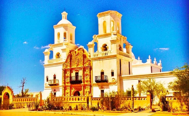 Front of the San Xavier Mission in Tucson on Tohono Odom Lands